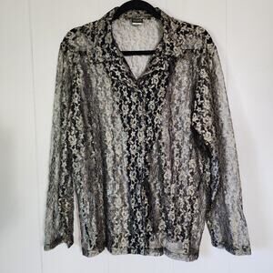 Vintage Y2k Goth Fairy Grunge Mesh Metallic Blouse Floral XL